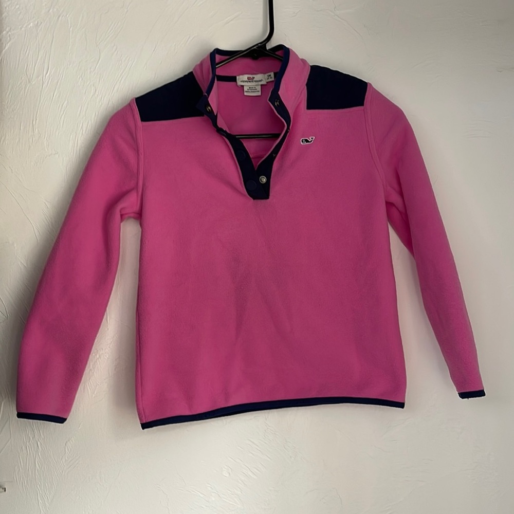 Vineyard Vines Girls Pink Fleece Pullover Size 8-10